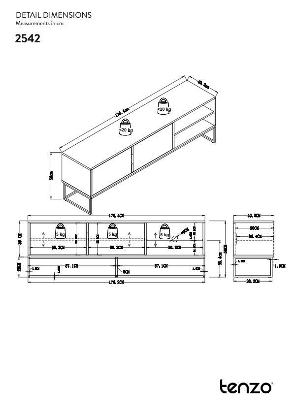 LIPP TV-bord 176x40 - Ask/Sort - Unoliving.com