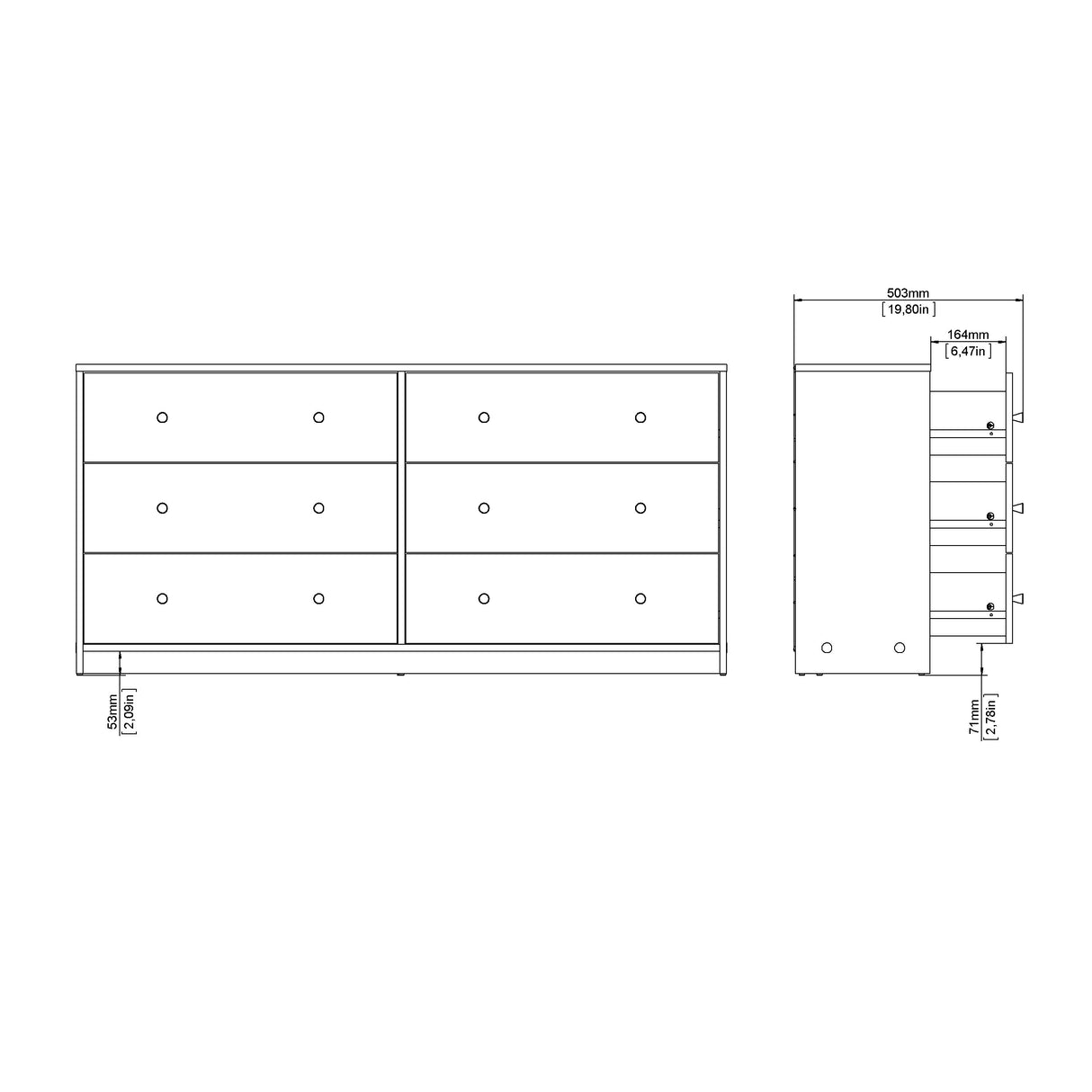 May Dobbelt kommode m. 6 skuffer, 143x30x68, Jackson Hickory