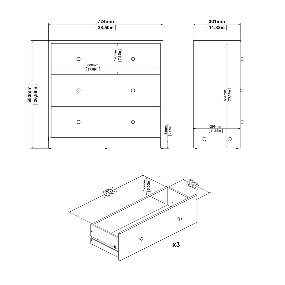 May Kommode m. 3 skuffer, Jackson Hickory - Unoliving.com