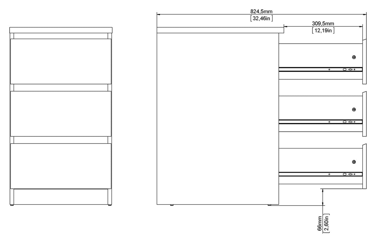 Naia Kommode 3 skuffer, Beton look/Hvid, 70x40