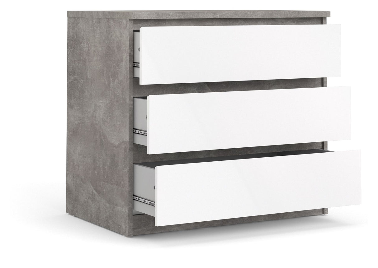 Naia Kommode 3 skuffer, Beton look/Hvid, 70x77 - Unoliving.com