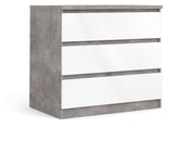 Naia Kommode 3 skuffer, Beton look/Hvid, 70x77 - Unoliving.com