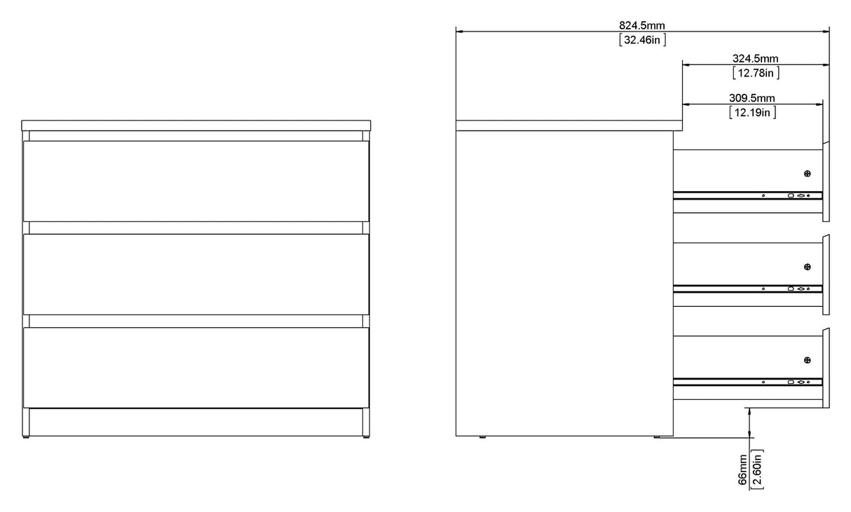 Naia Kommode 3 skuffer, Beton look/Hvid, 70x77 - Unoliving.com