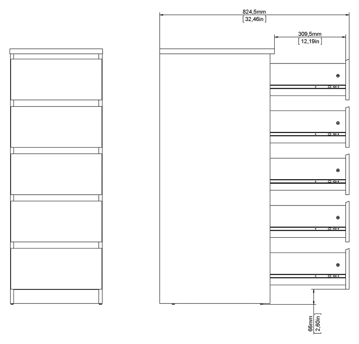 Naia Kommode 5 skuffer, Beton look/Hvid - Unoliving.com