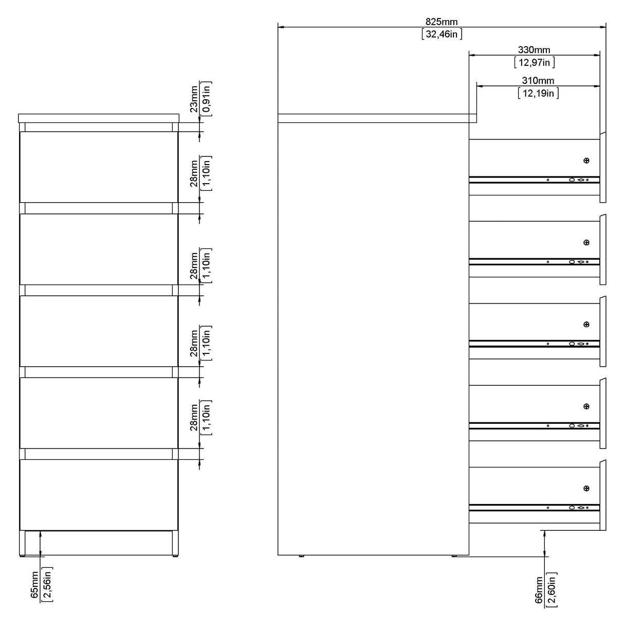 Naia Kommode m. 5 skuffer, Sort, B:40 - Unoliving.com