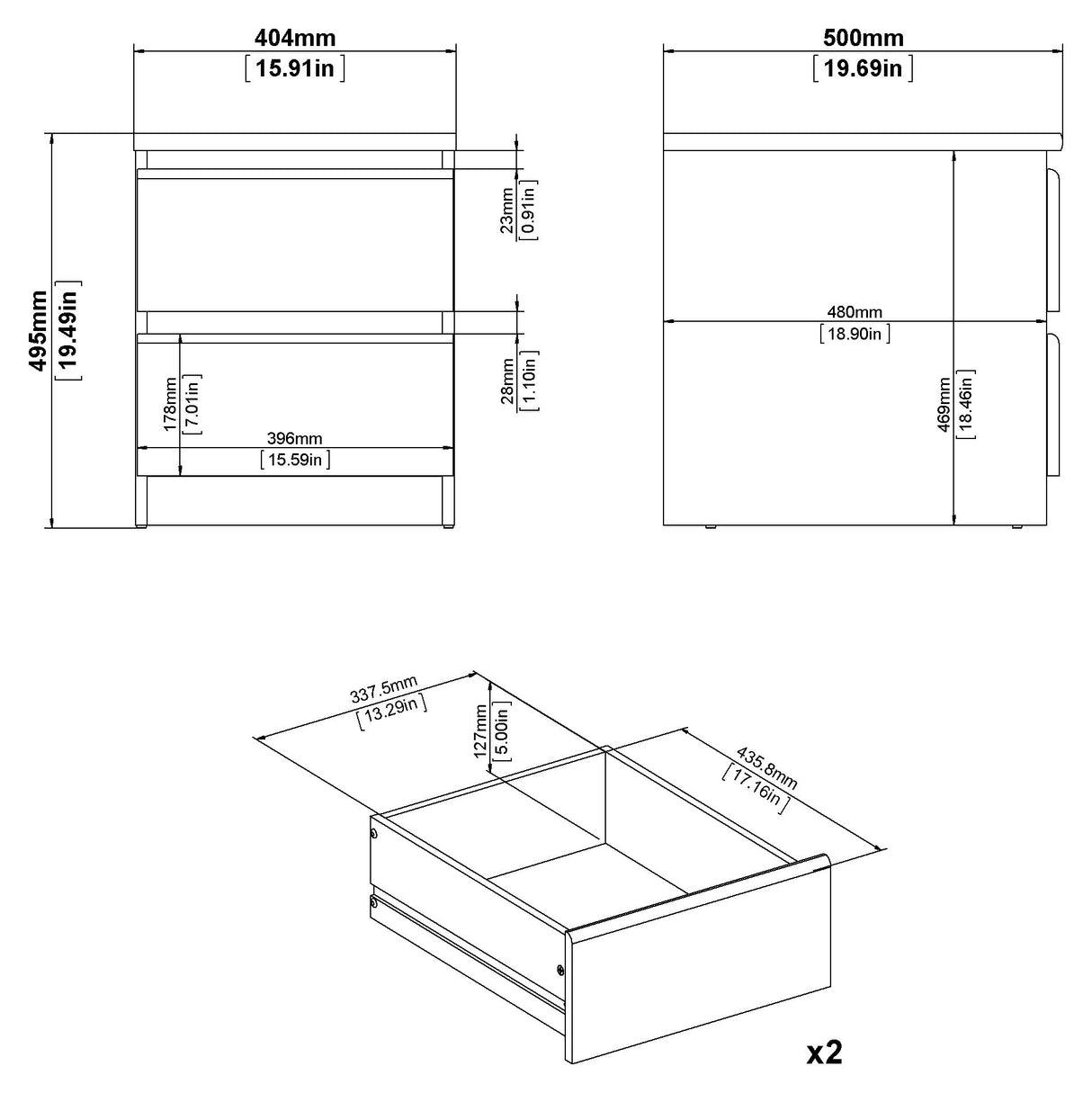 Naia Natbord 2 skuffer, mat sort - Unoliving.com