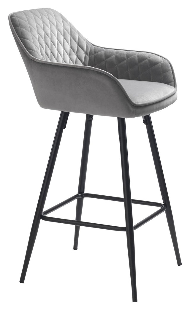 Milton barstol SH: 67cm, Grå Velour - Unoliving.com