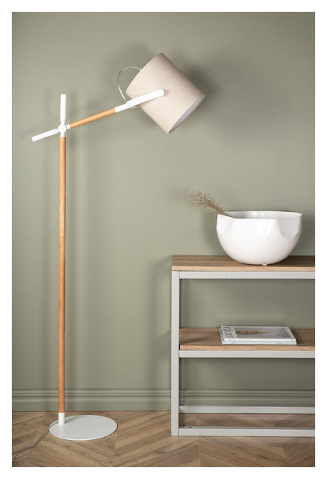 Dennis Gulvlampe, Hvid/Beige Linen - Unoliving.com