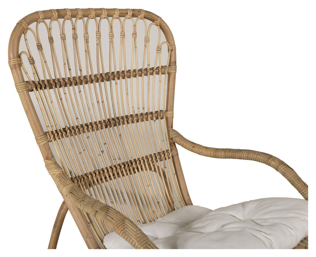 Ella Loungestol, Rattan m. offwhite hynde inkl. Fodskammel - Unoliving.com