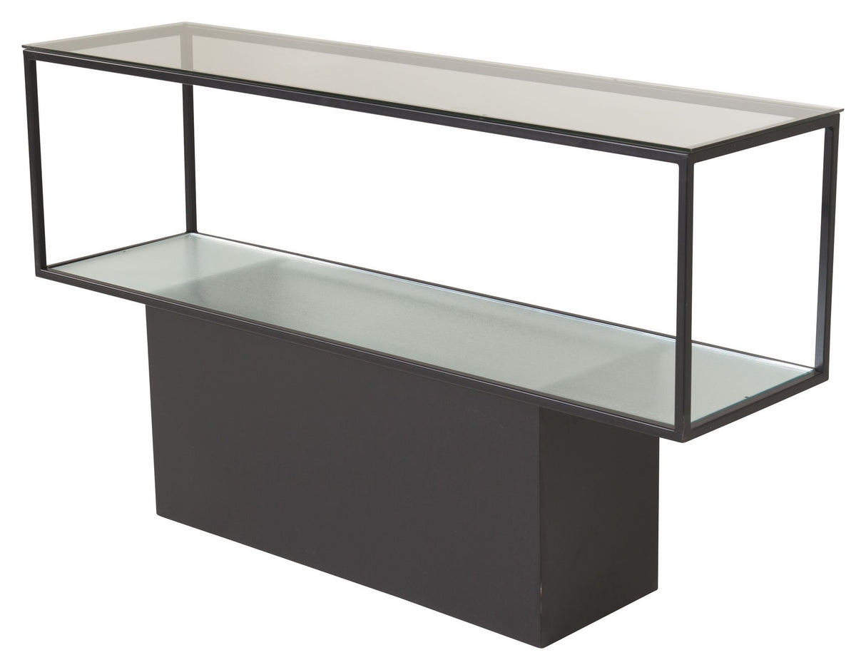 Maglehem Sidebord m. glashylde - Sorte Metalben, 130x35 - Unoliving.com