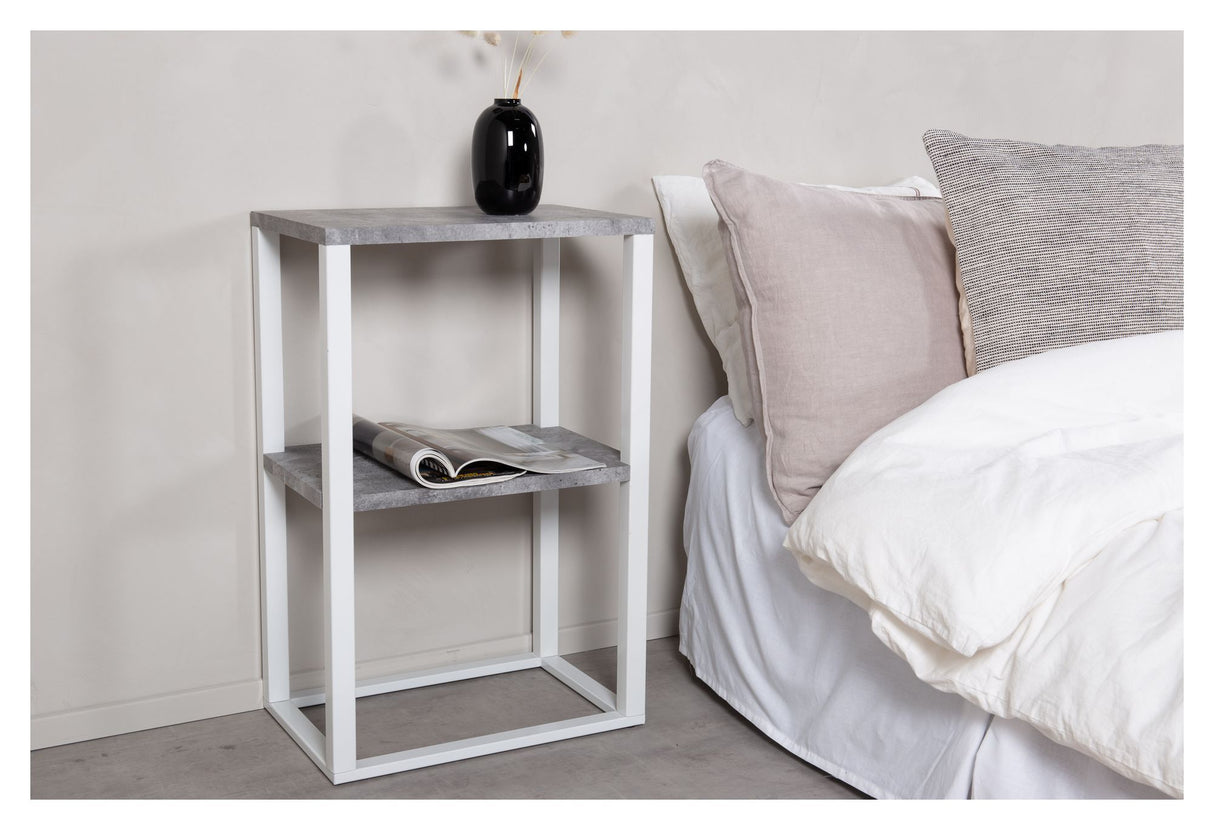 Rise Sengebord - Beton-look/Hvide Metalben - Unoliving.com