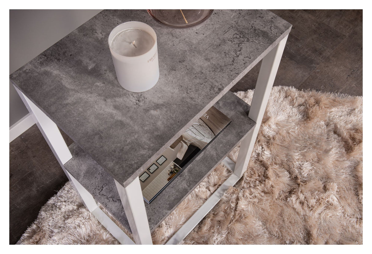 Rise Sengebord - Beton-look/Hvide Metalben - Unoliving.com