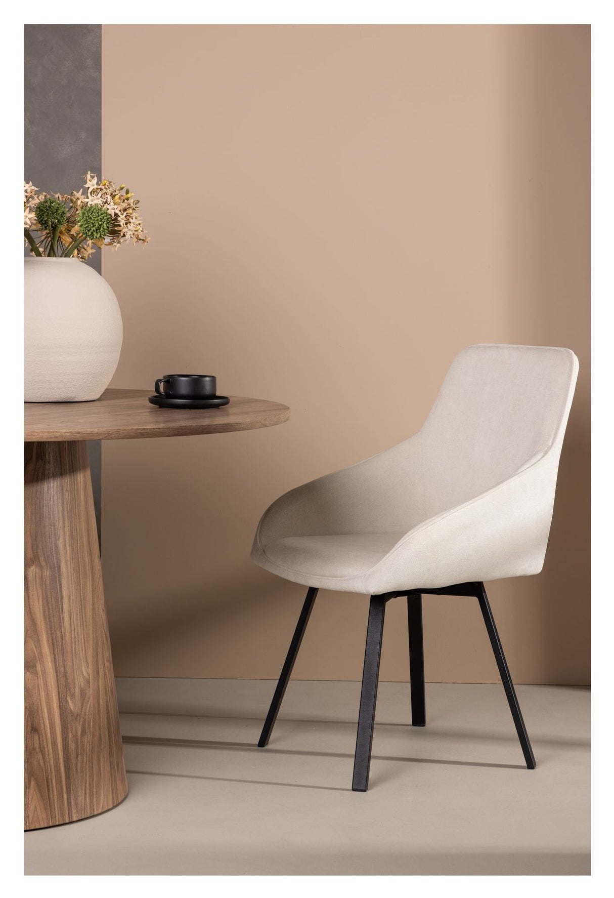 Rosie Spisebordsstol, Sort, Beige Stof - Unoliving.com