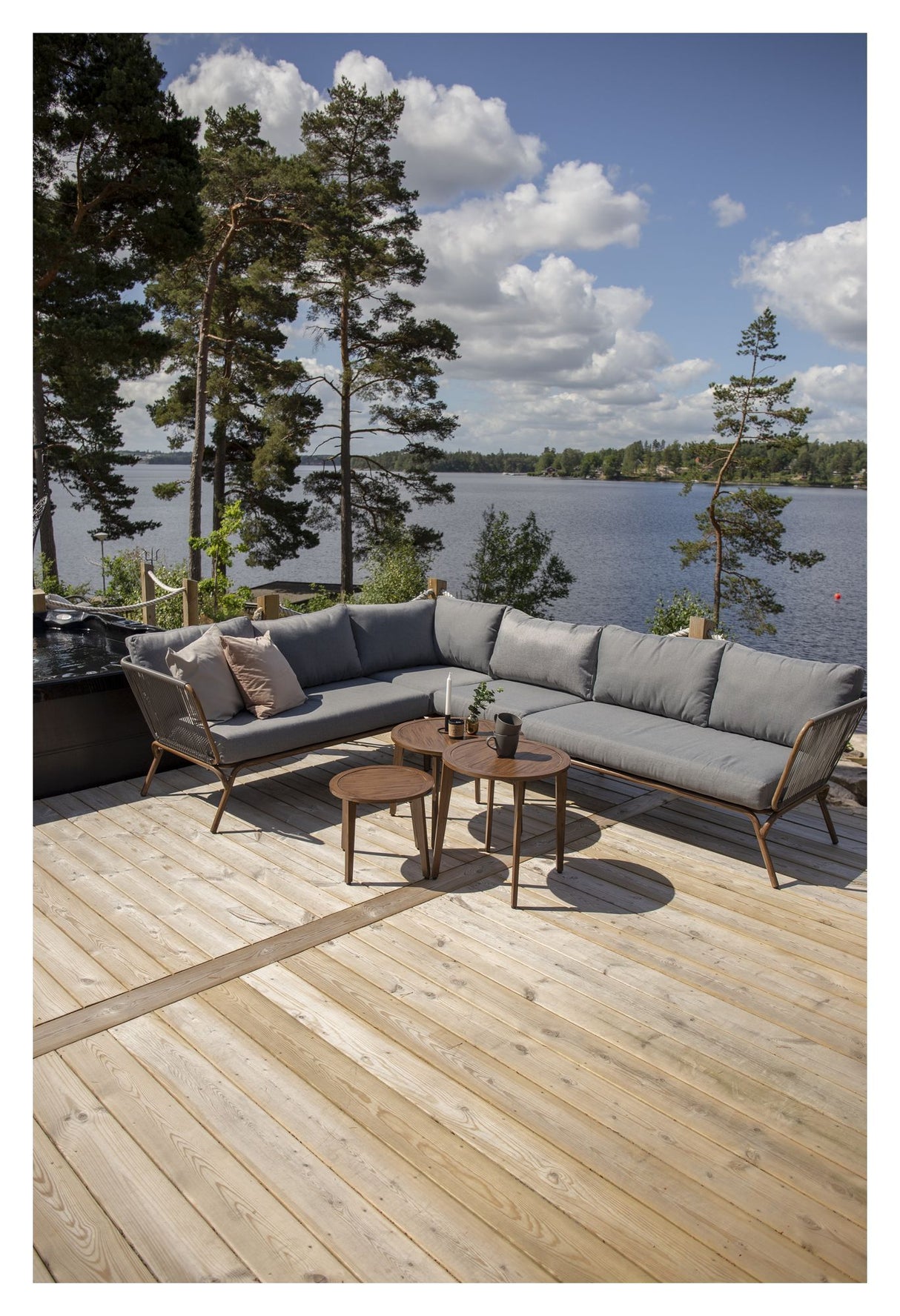 Roxo Hjørnesofa m. borde Taupe/Grå - Unoliving.com