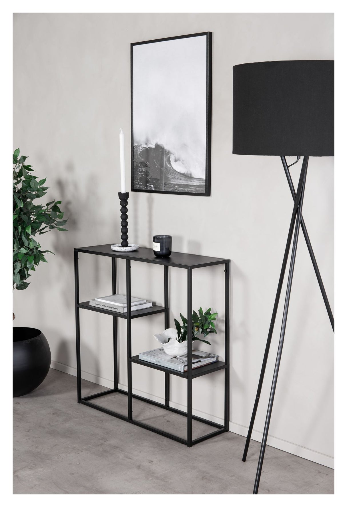 Staal, Konsolbord m. hylde, Sort metal - Unoliving.com