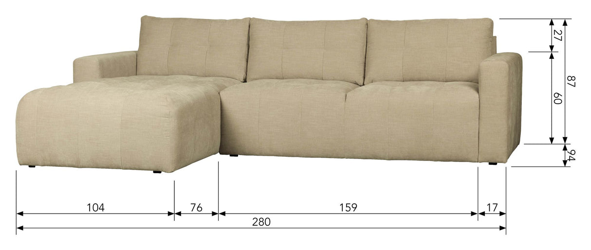 Bar Sofa m. venstrevendt chaiselong, Sand