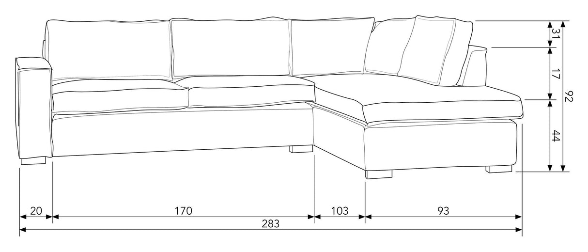 Woood Hajo Sofa m. højrevendt chaiselong, Natur Bouclé - Unoliving.com