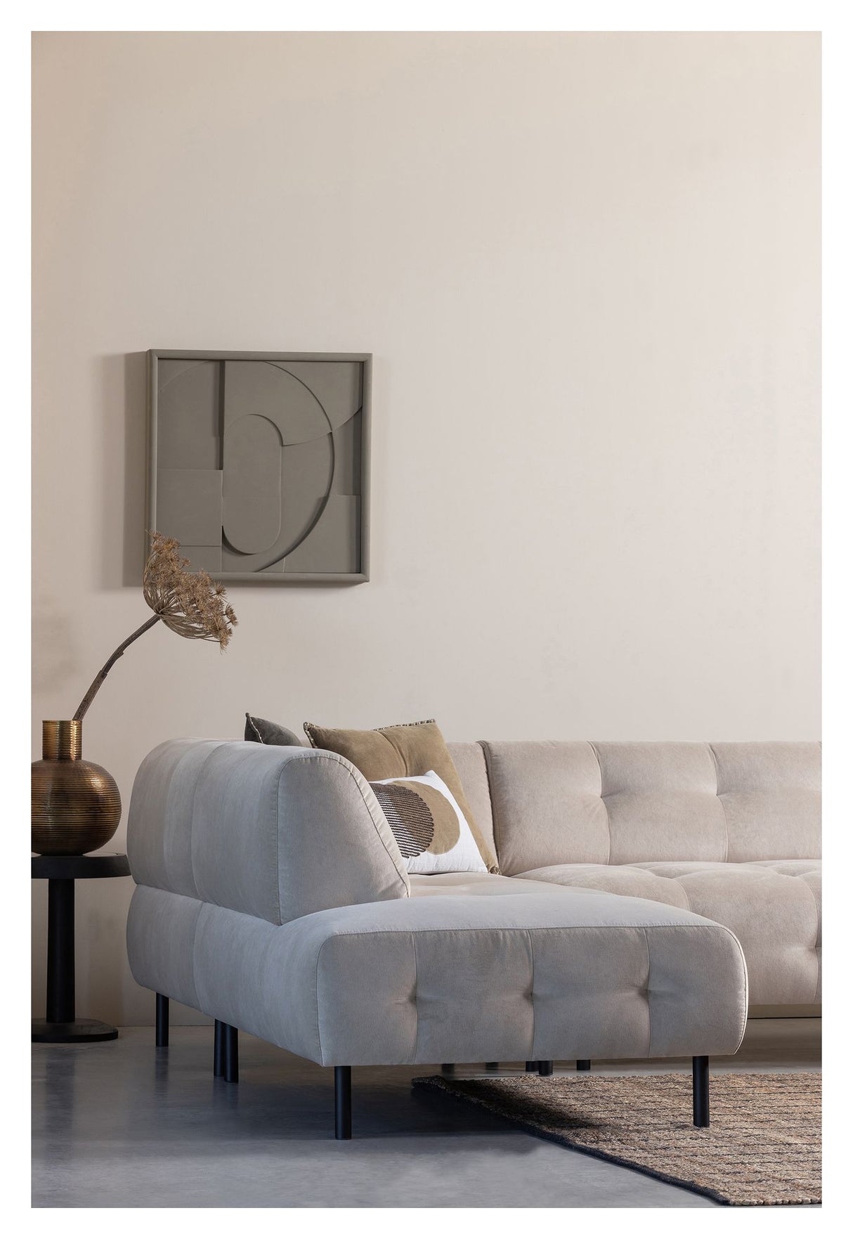 Lloyd Sofa m. chaiselong, venstrevendt - Beige fløjl - Unoliving.com