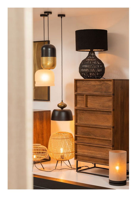 Macy Bordlampe, Sort rattan - Unoliving.com