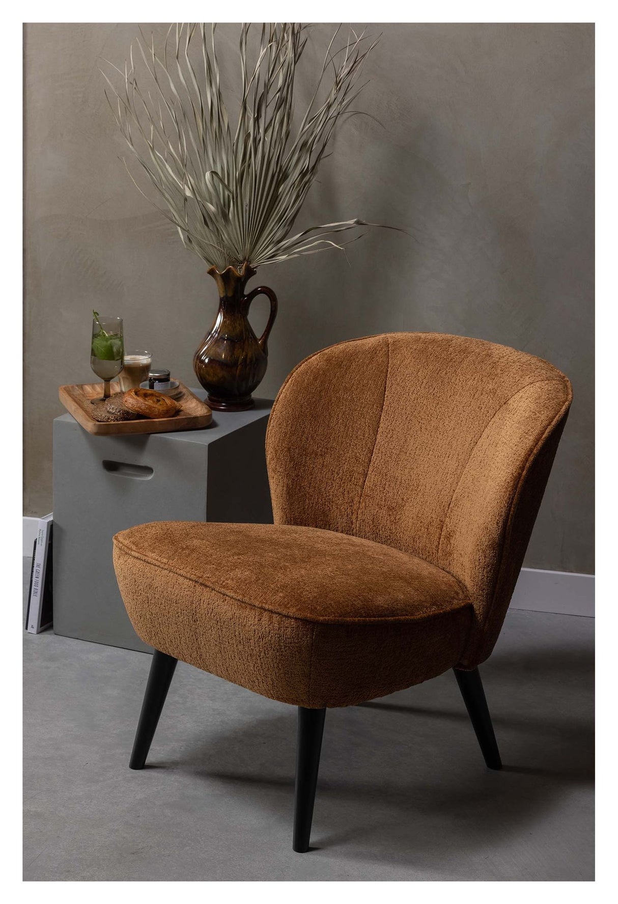 Woood Sara Loungestol, Velour m. struktur Cognac - Unoliving.com