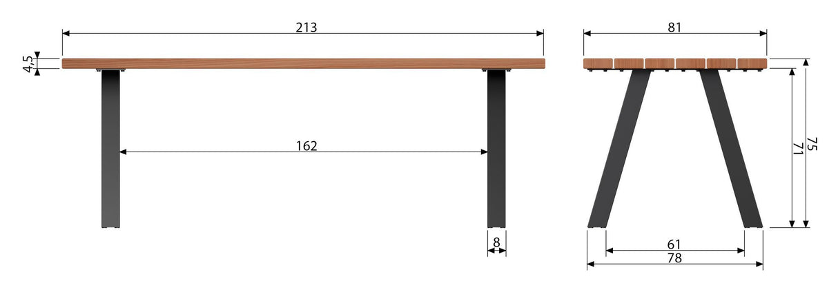 Woood Tablo Havebord m. A-ben - Træ/Metal. 210x81 - Unoliving.com