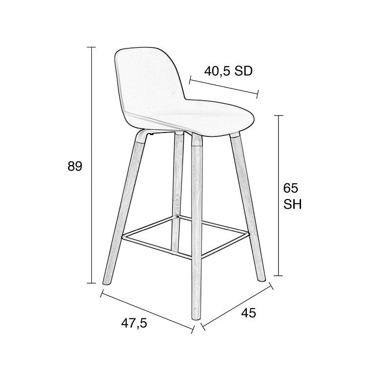 Zuiver Albert Kuip barstol - Mørk grå, SH: 65cm - Unoliving.com