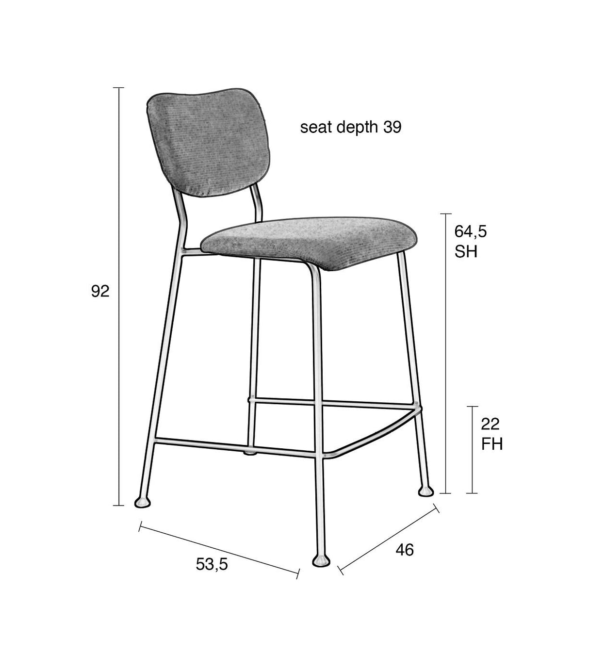 Zuiver Benson barstol - Okker, SH: 64.5cm - Unoliving.com