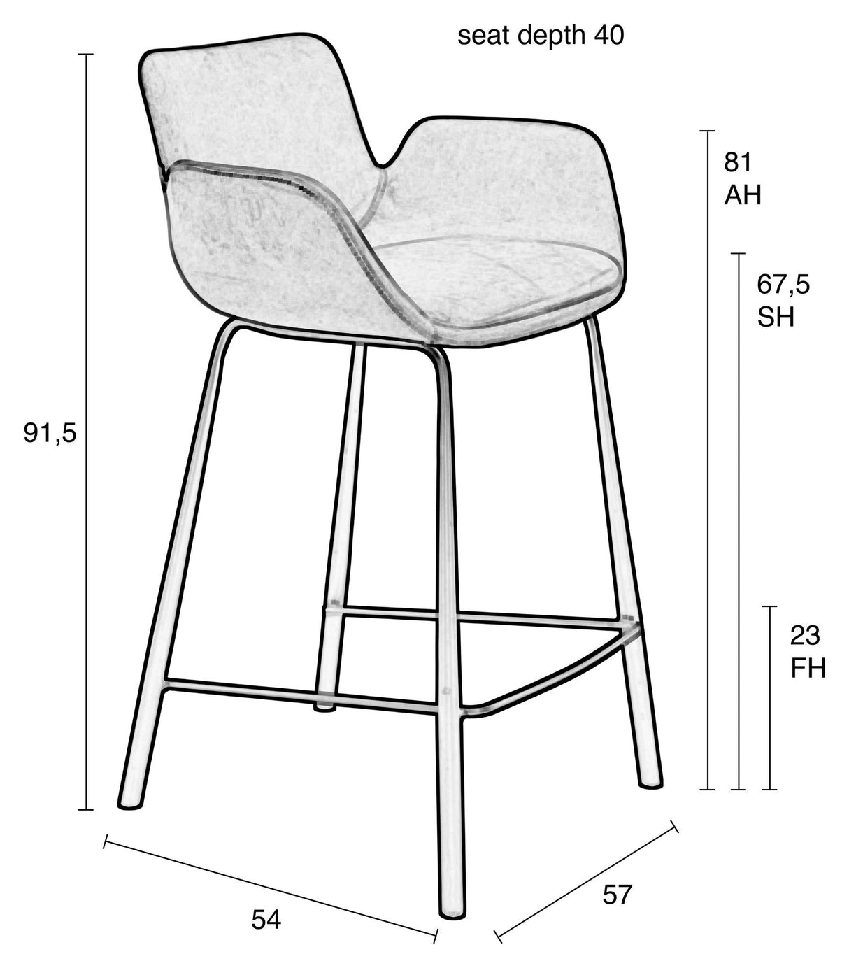 Zuiver Brit barstol - Sort Kunstlæder, SH: 67.5cm - Unoliving.com