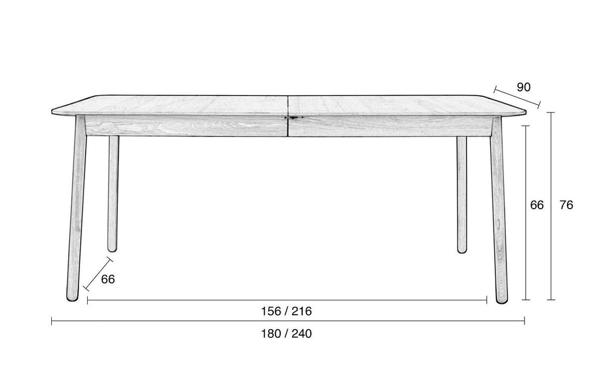 Zuiver Glimps Spisebord m. udtræk 180/240x90 - Natur - Unoliving.com