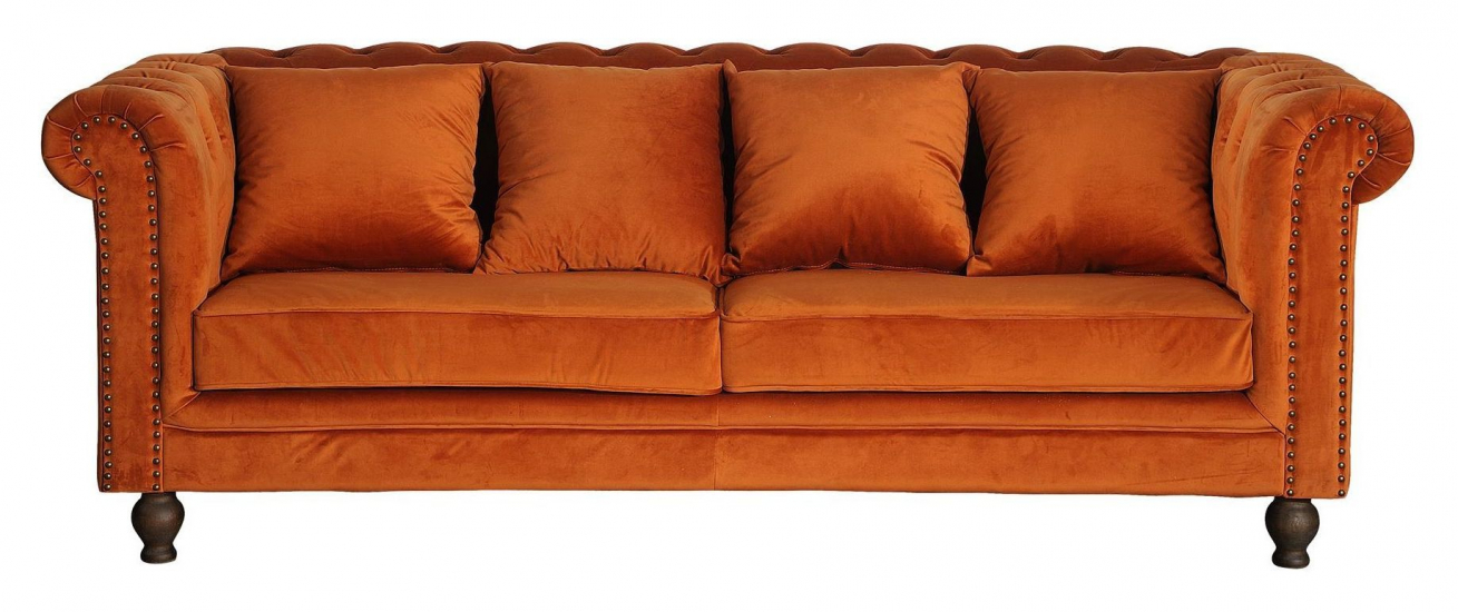 Velvet 3-pers. Sofa, Rusty Orange Velour